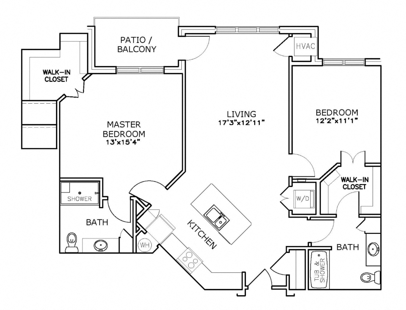 Floor plan for 2 beds, 2 baths, 1146 sqft